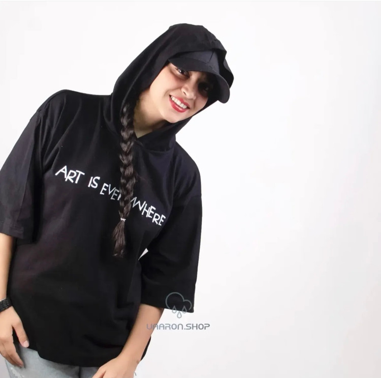 تیشرت نخی اسپرت مدل کلاهدار