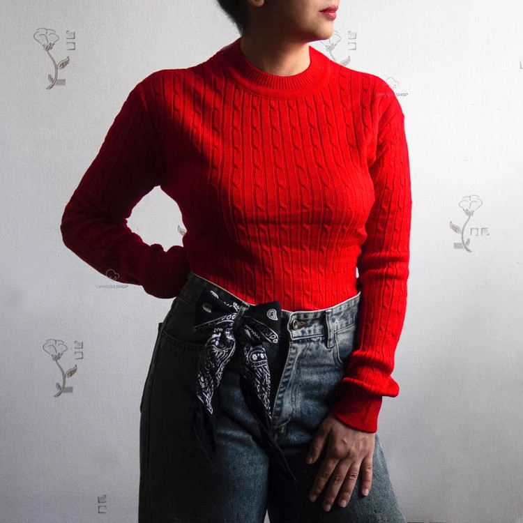 پلیور بافت زنانه قرمز