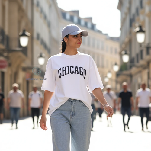 تیشرت نخی اسپرت مدل آستین سه ربع طرح شیکاگو